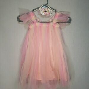 Tulle Dress Costume Orange And Pink Butterfly Wings Back. Size 110 2-3 Yrs